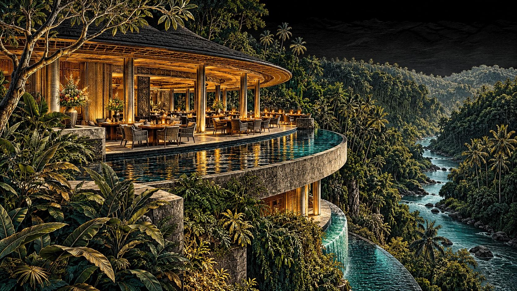 Illustration of Ayung Terrace dining scene