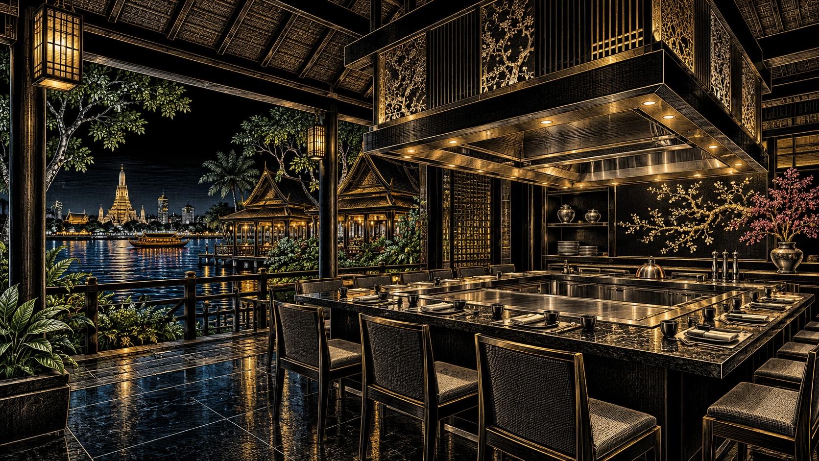 Illustration of Benihana dining scene