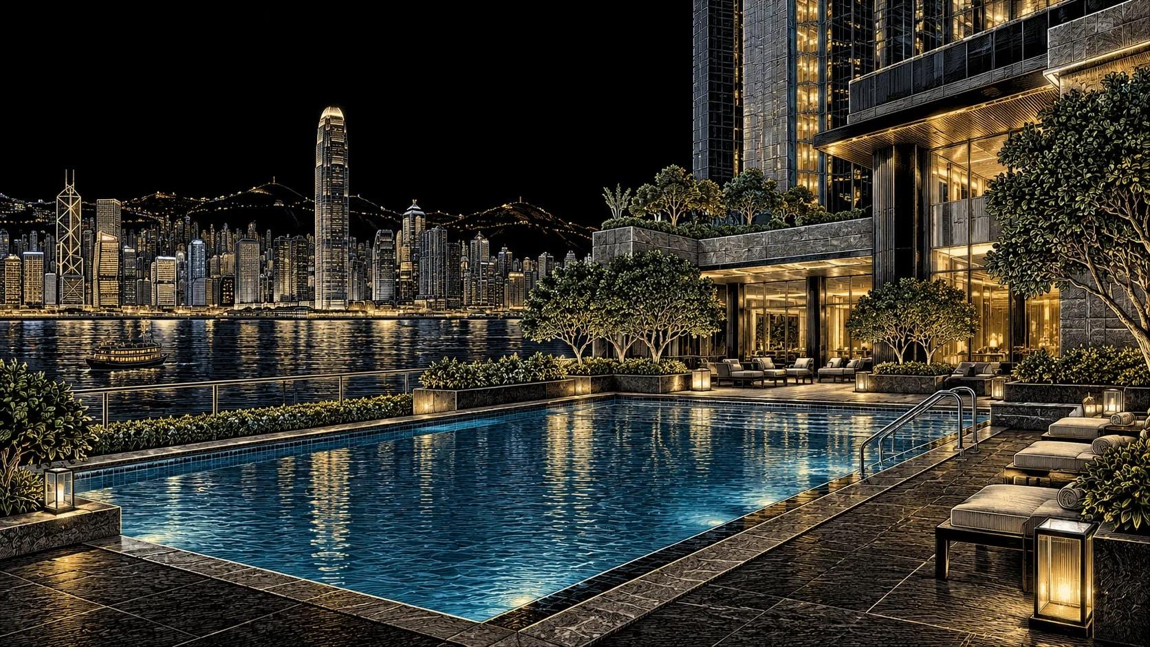 Illustration of Outdoor Pool at JW Marriott Hotel Hong Kong