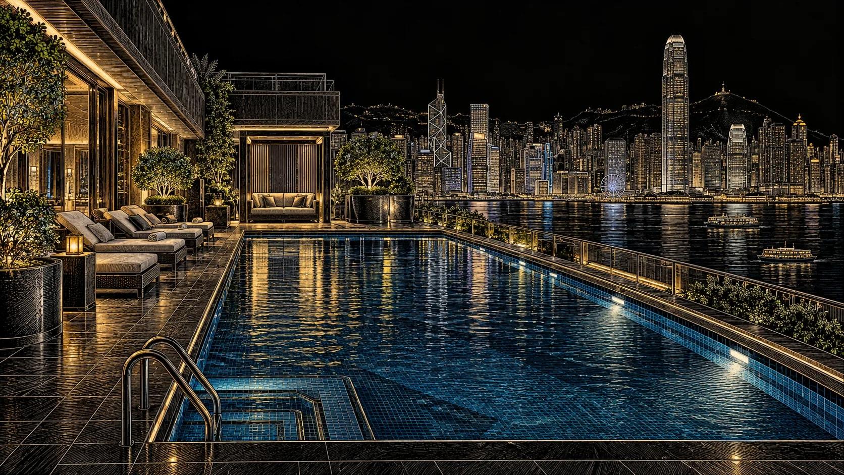 Illustration of Rooftop Swimming Pool at The Langham, Hong Kong