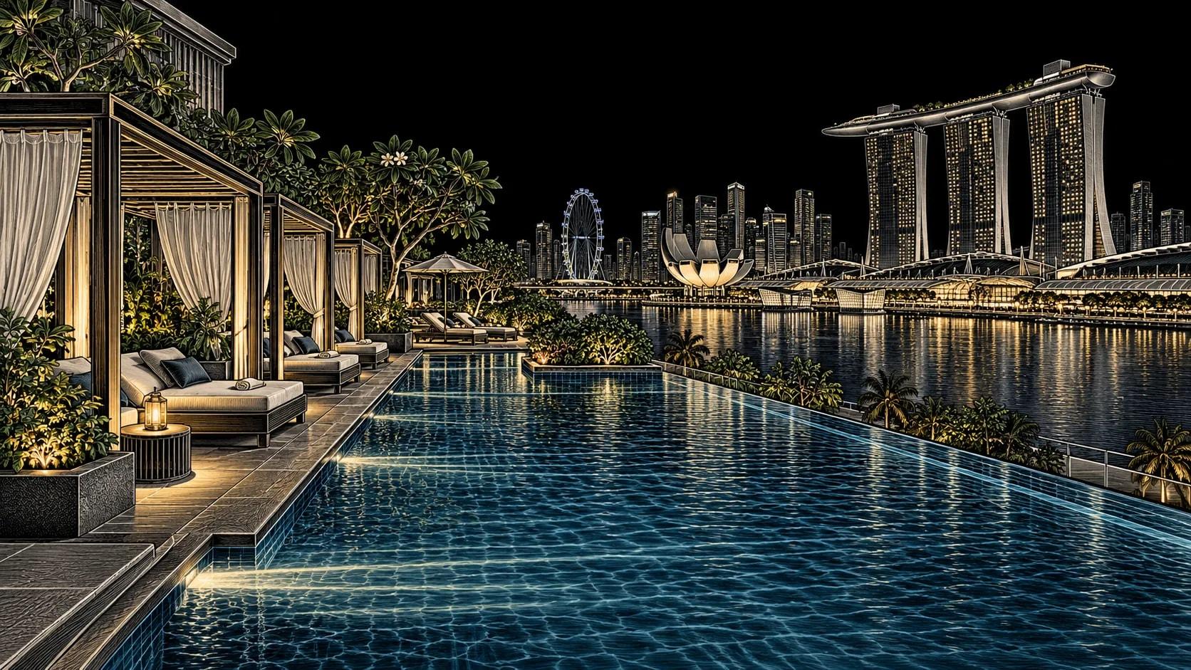 Illustration of Marina Bay Pool Deck at Mandarin Oriental, Singapore