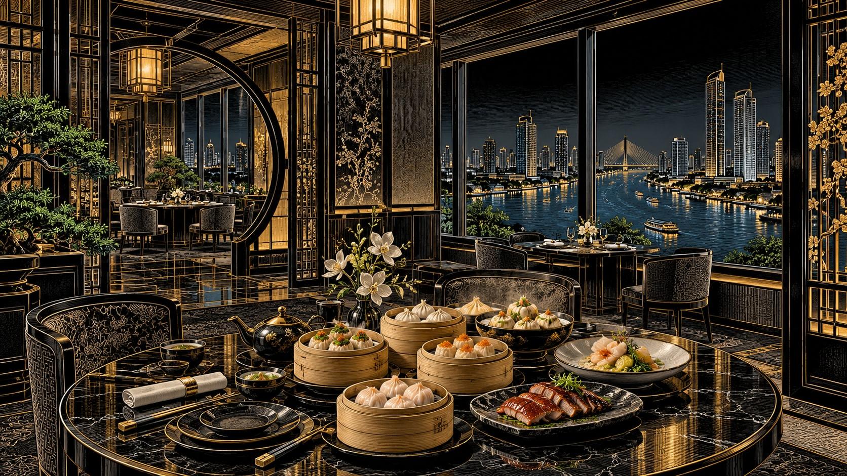 Illustration of Liu dining scene