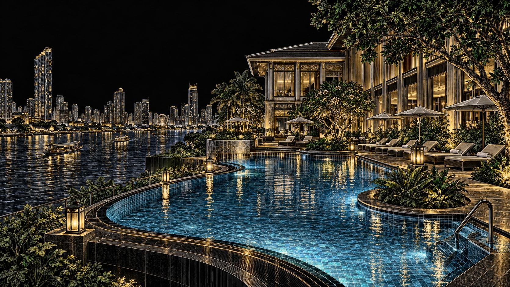 Illustration of Krungthep Wing pool at Shangri-La Bangkok