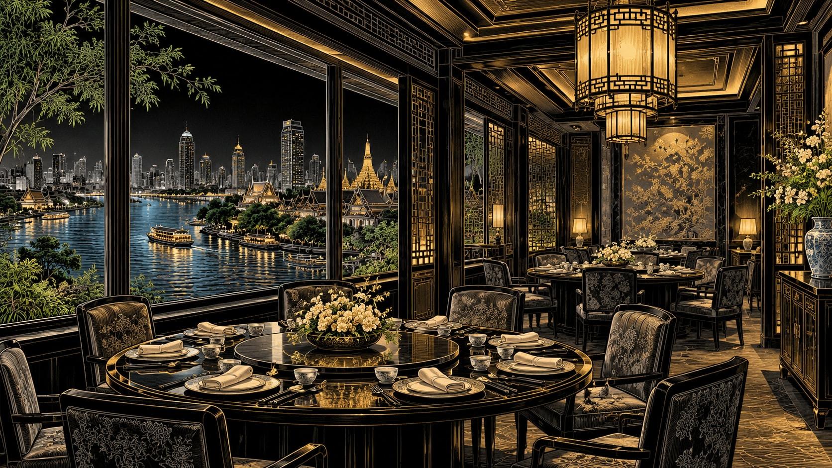 Illustration of Shang Palace dining scene