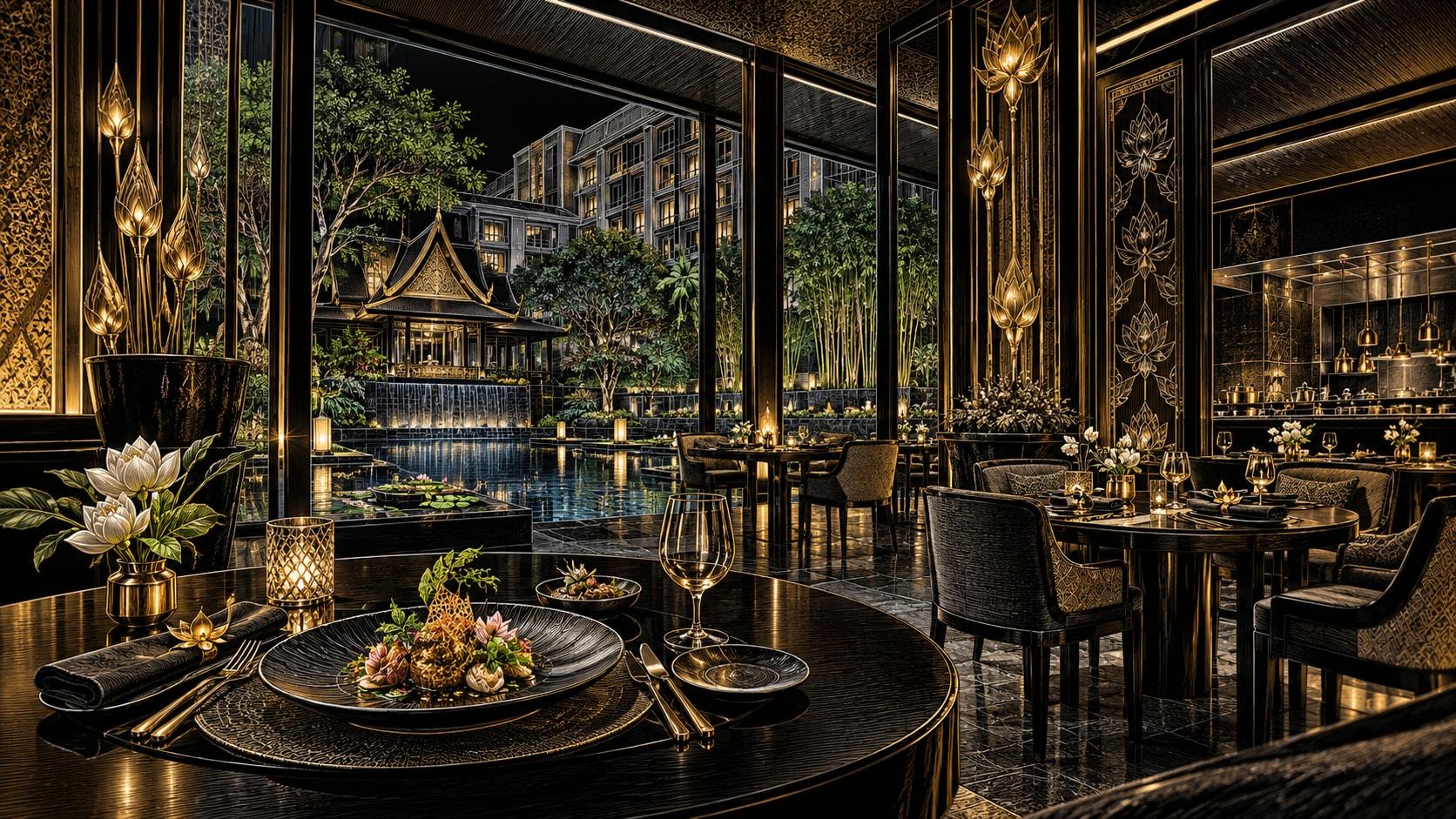 Illustration of Sra Bua by Kiin Kiin dining scene
