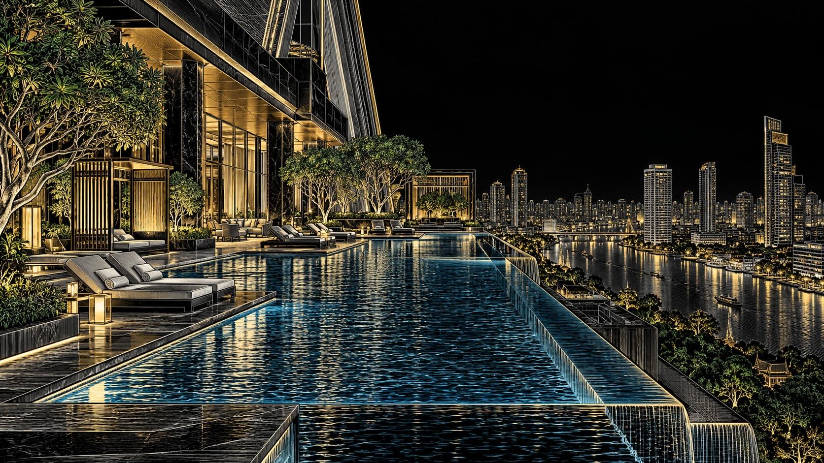 Illustration of Open-air infinity pool on the 16th floor at Waldorf Astoria Bangkok