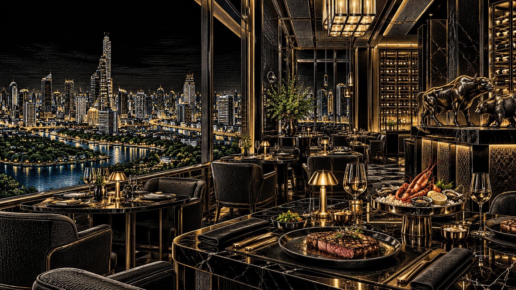 Illustration of Bull & Bear dining scene