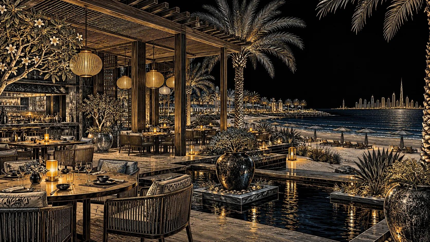 Illustration of Sea Fu dining scene