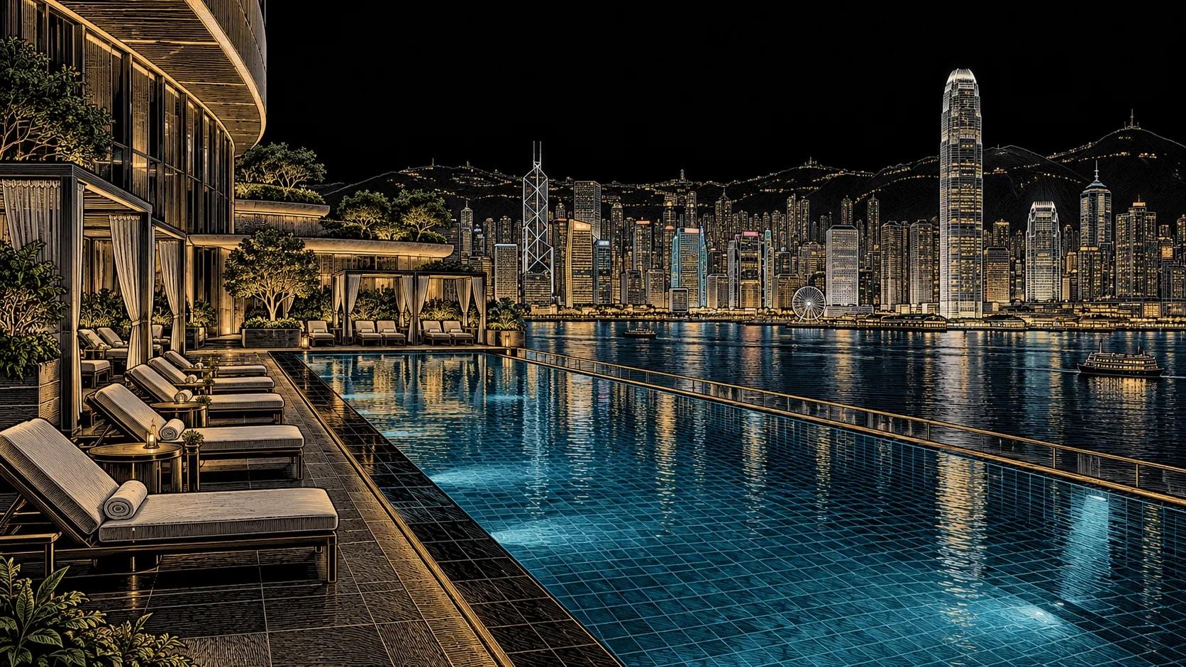 Illustration of Skyline Outdoor Pool at Conrad Hong Kong