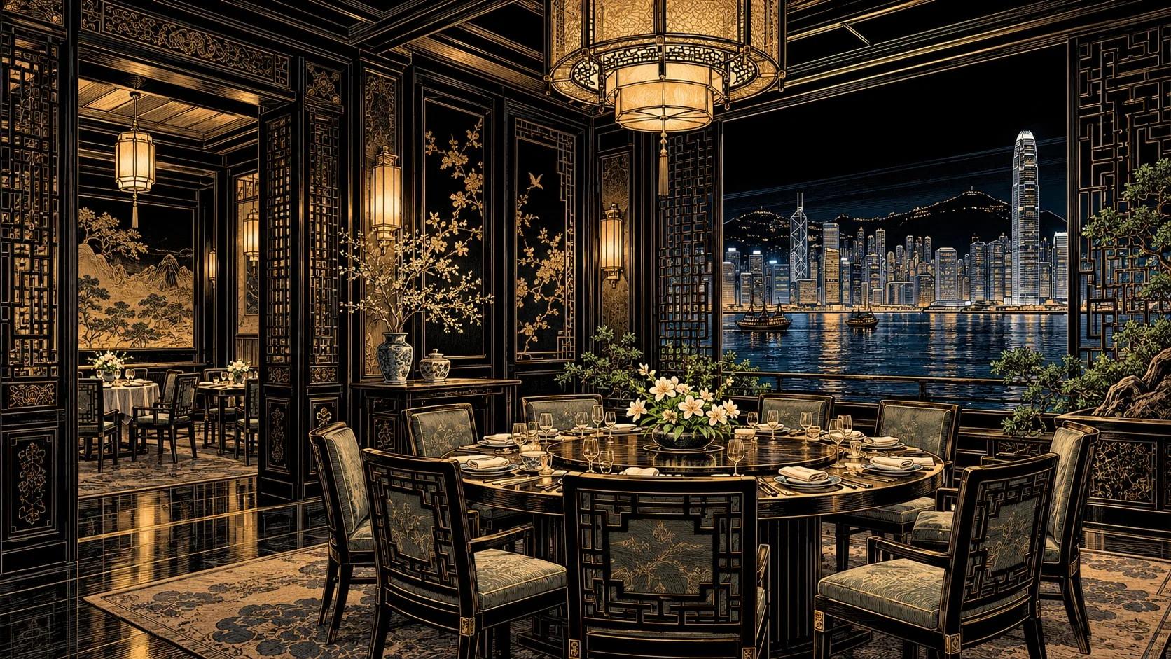 Illustration of One Harbour Road dining scene