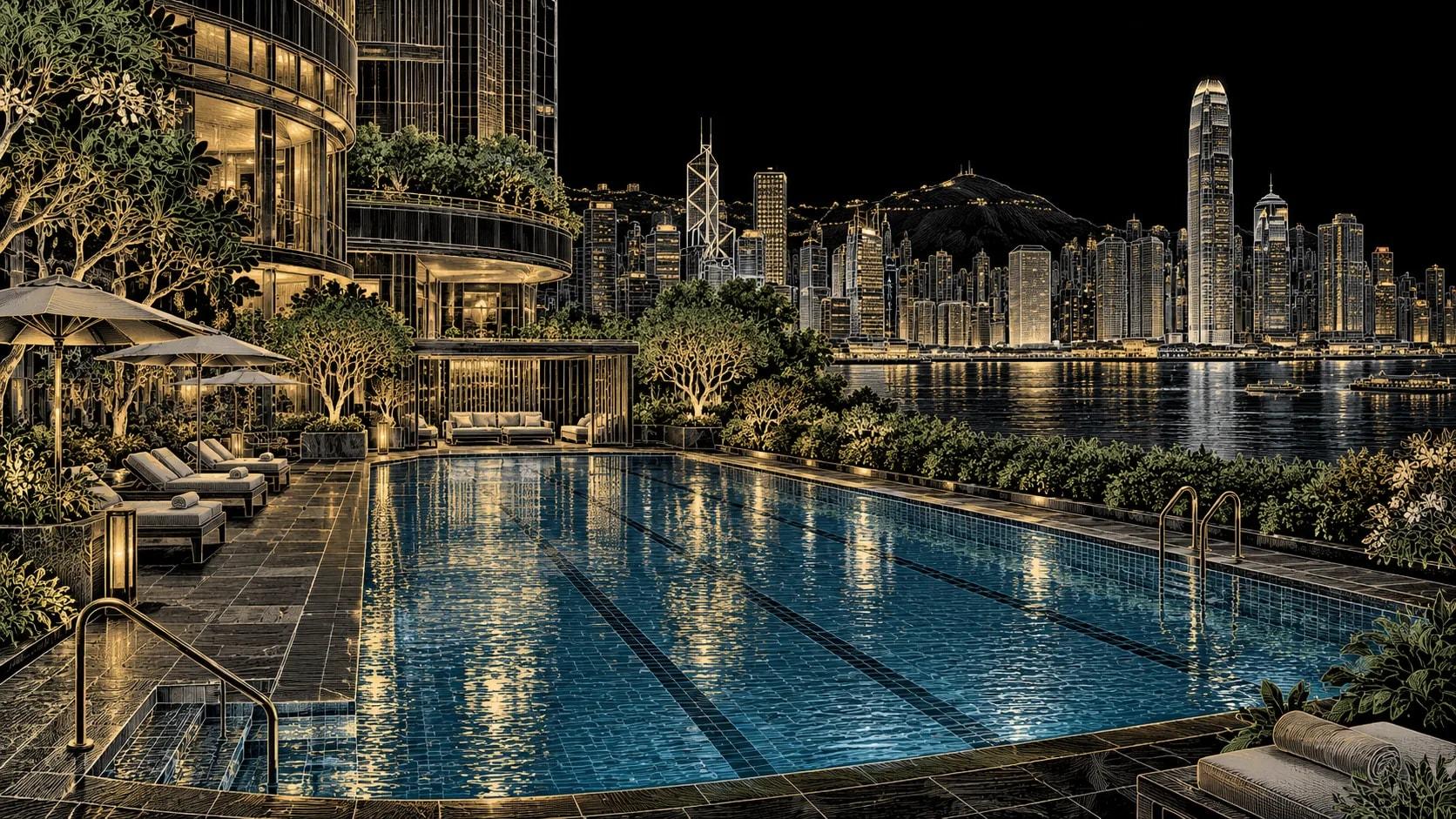 Illustration of YUN WELLNESS Outdoor Pool at Island Shangri-La, Hong Kong