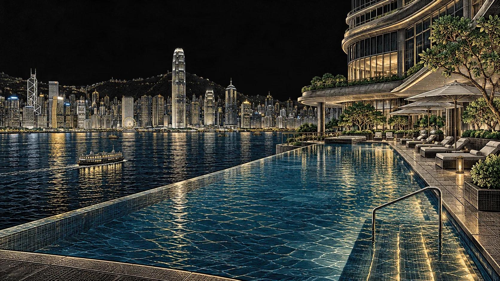 Illustration of Waterfront Infinity Pool at Kerry Hotel, Hong Kong