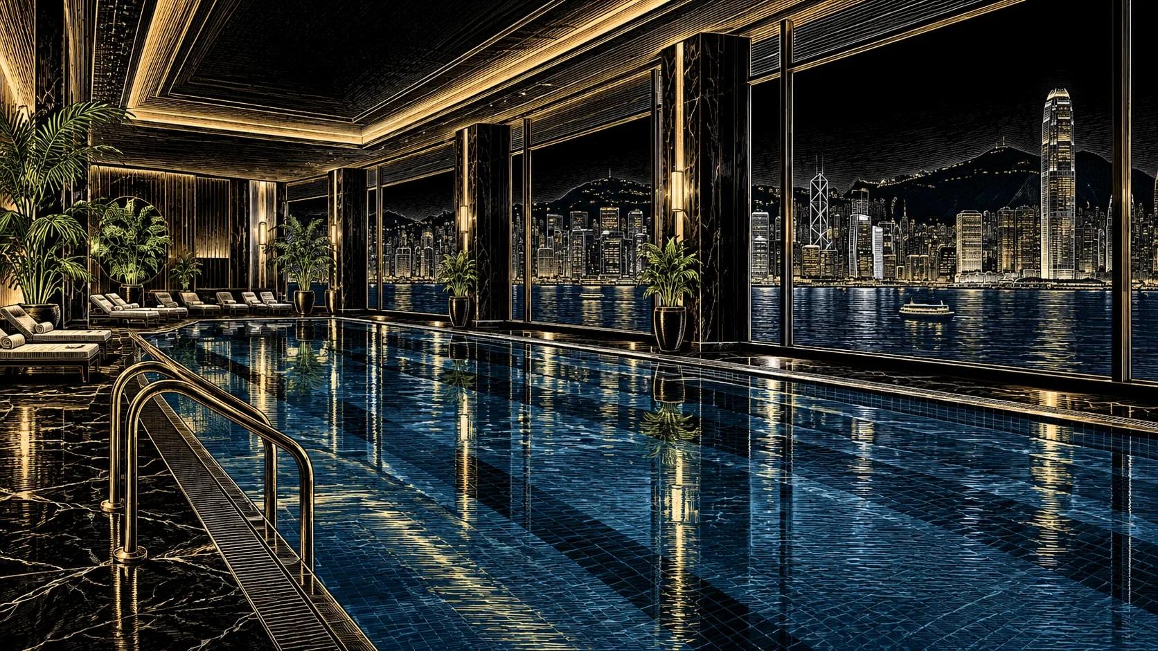 Illustration of Indoor Swimming Pool at Kowloon Shangri-La, Hong Kong