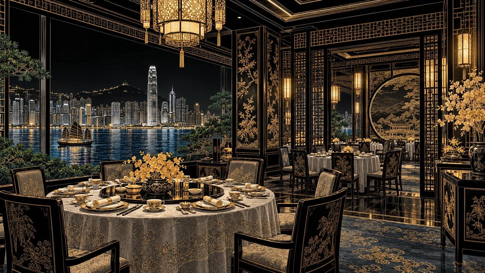 Illustration of Shang Palace dining scene