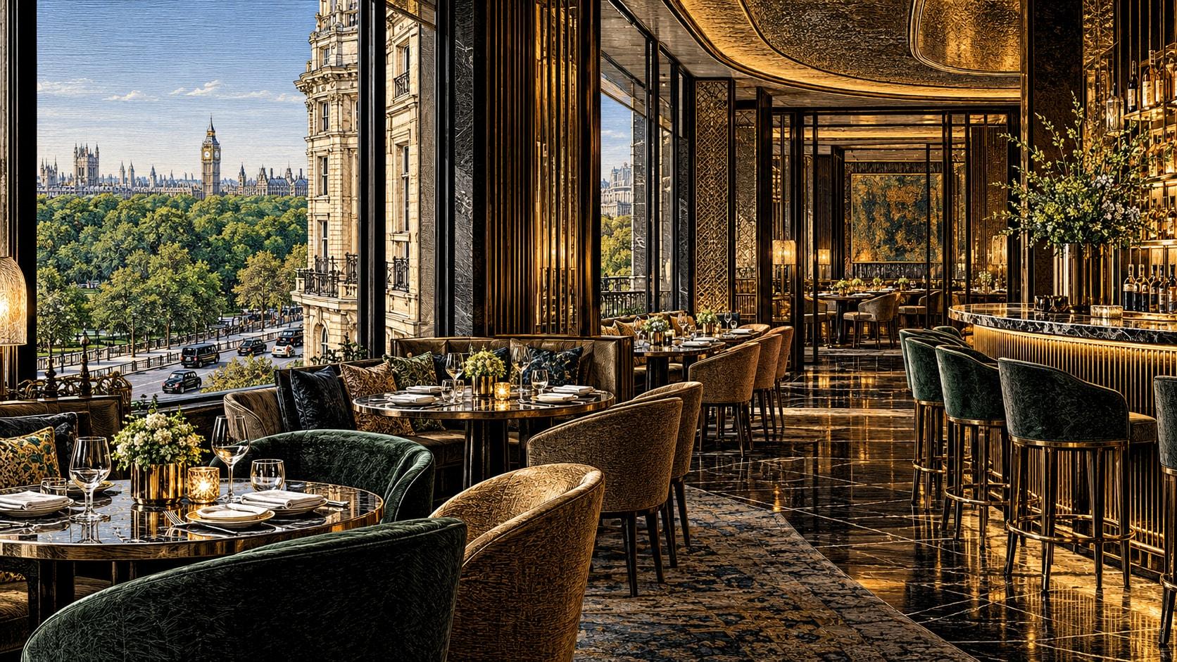 Illustration of Pavyllon London by Yannick Alléno dining scene