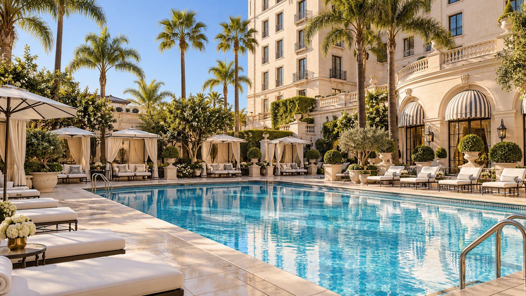 Illustration of Mediterranean Pool Deck at Beverly Wilshire, A Four Seasons Hotel