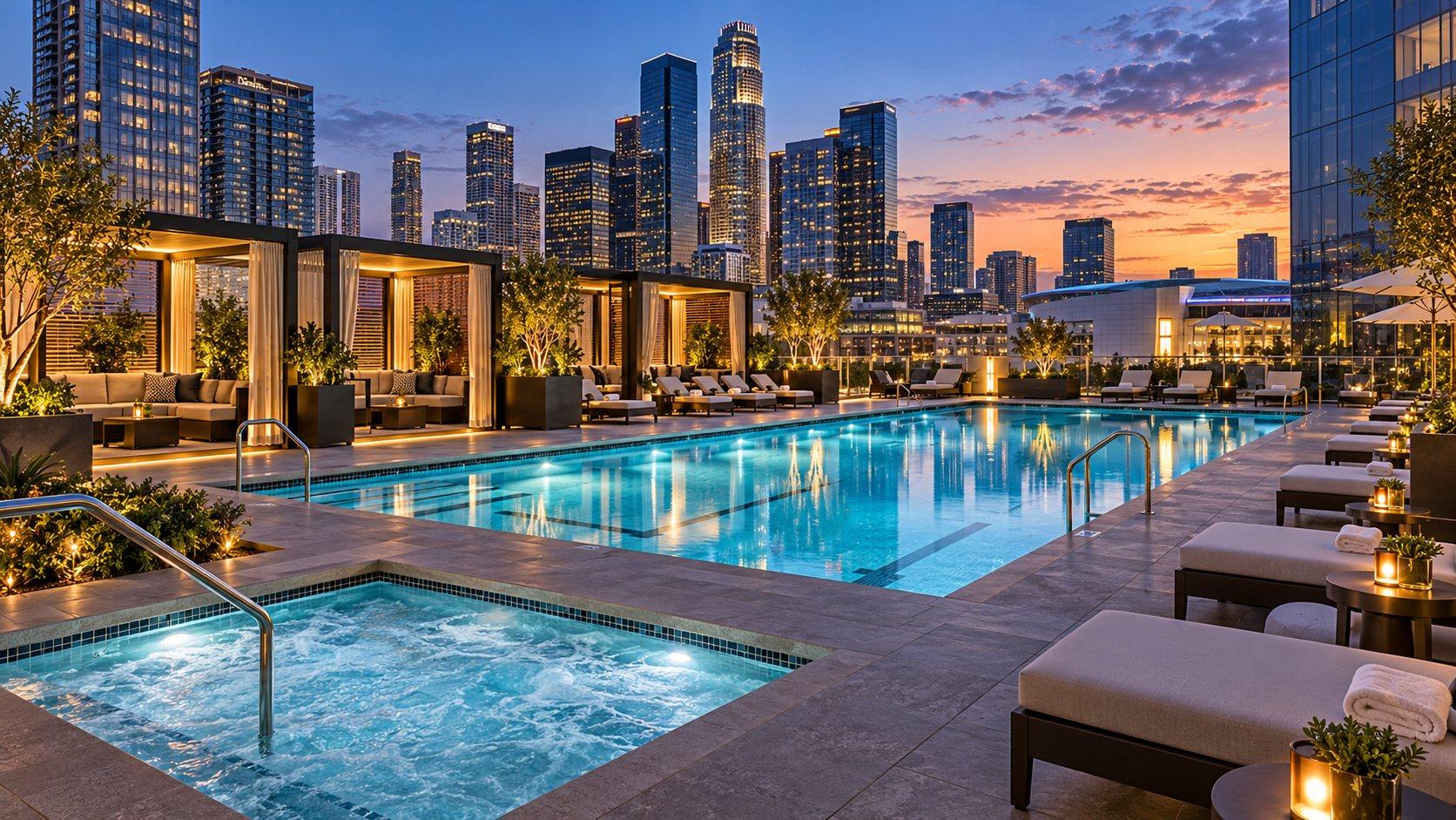 Illustration of Rooftop Pool Deck at JW Marriott Los Angeles L.A. LIVE