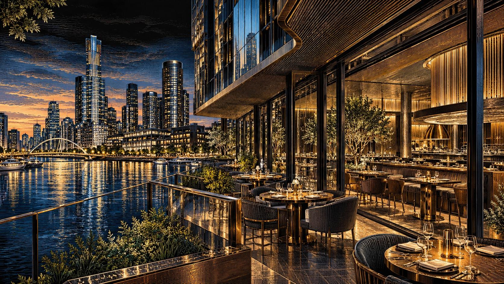 Illustration of Dock 37 Bar and Kitchen dining scene