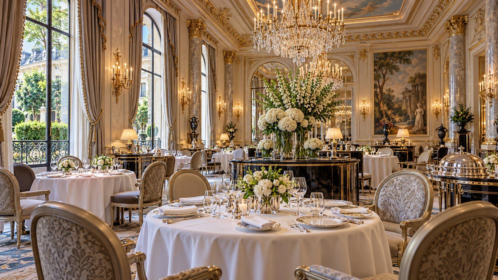 Illustration of Le Cinq dining scene