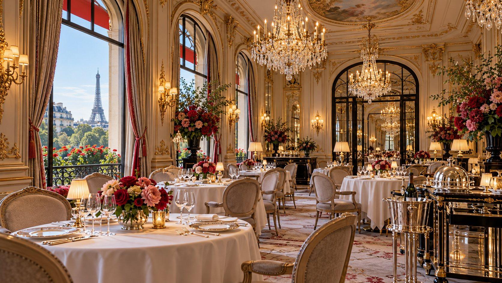 Illustration of Jean Imbert au Plaza Athénée dining scene