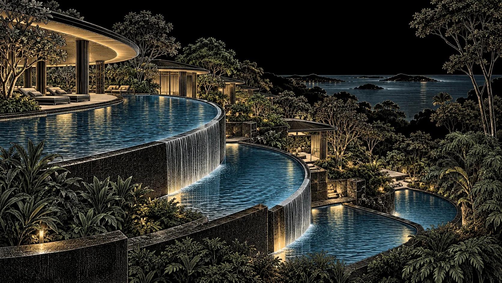 Illustration of Cascading Pools at Capella Singapore