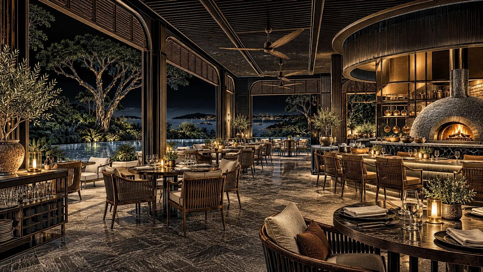 Illustration of Fiamma dining scene