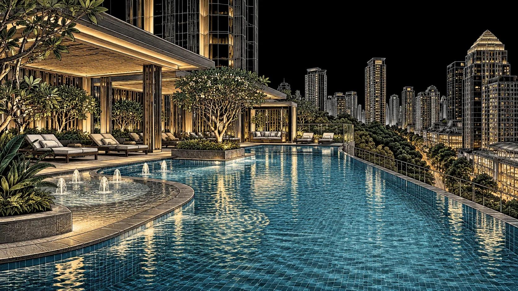 Illustration of Rooftop Family Pool at Four Seasons Hotel Singapore