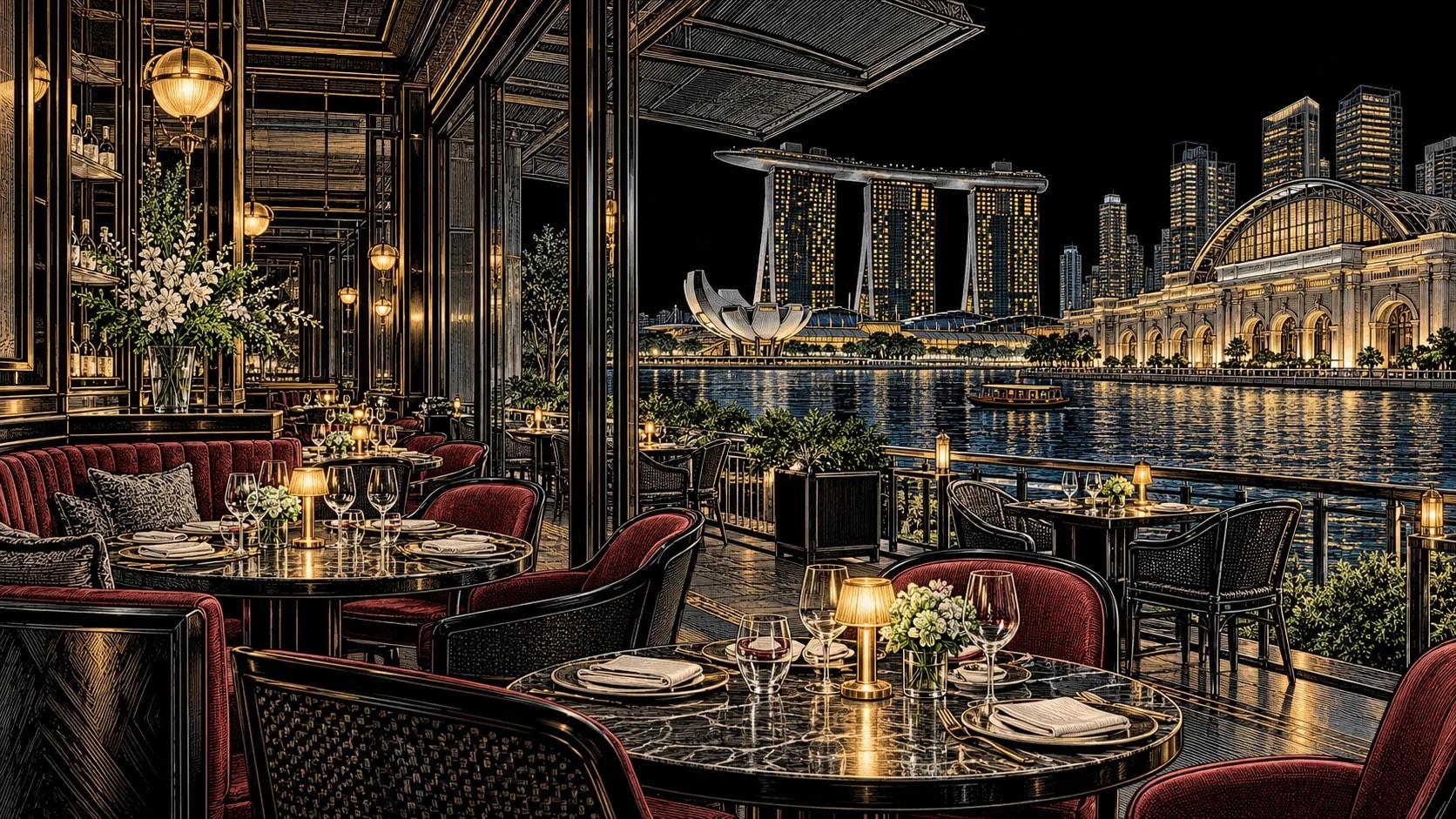 Illustration of La Brasserie dining scene