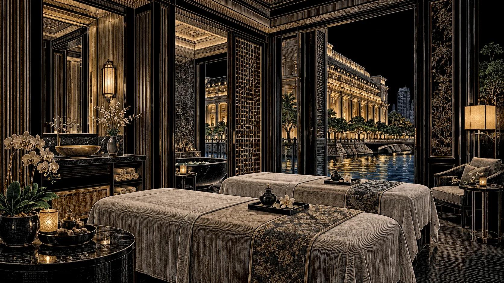 Illustration of The Fullerton Spa access at The Fullerton Bay Hotel Singapore