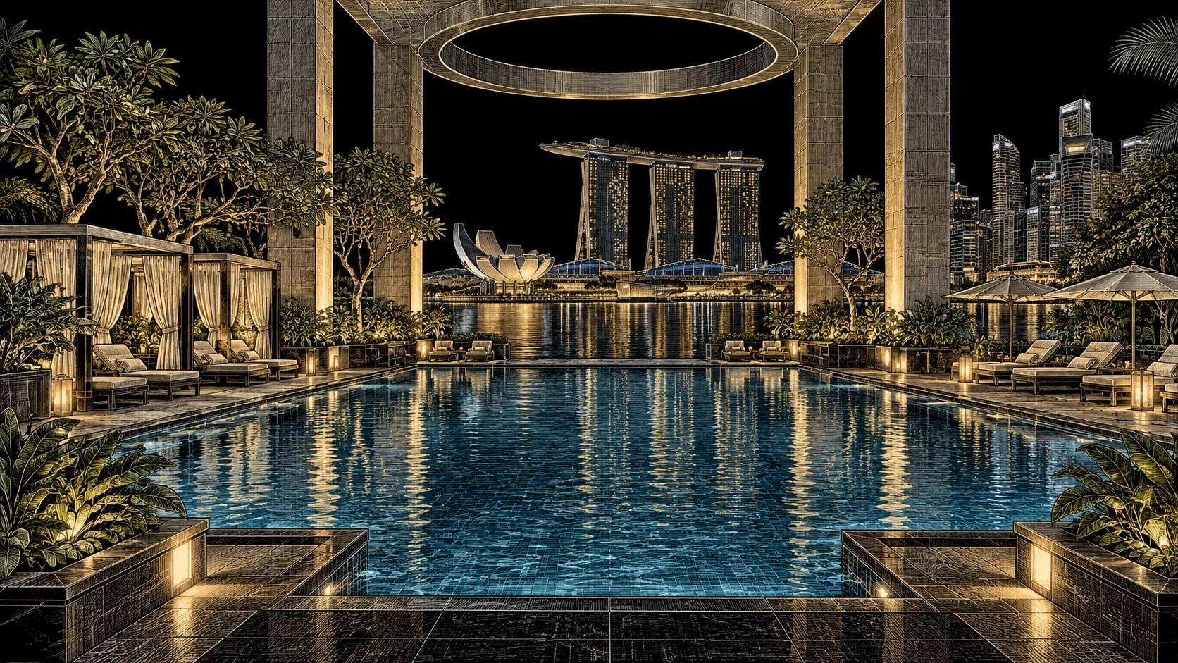 Illustration of Outdoor Resort Pool at The Ritz-Carlton, Millenia Singapore